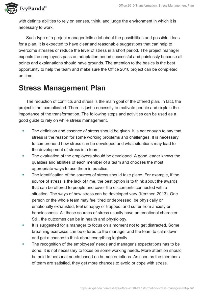 Office 2010 Transformation: Stress Management Plan. Page 5
