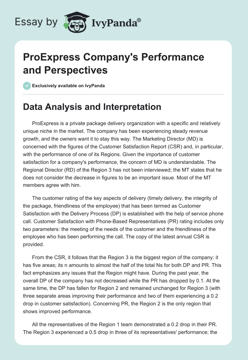 ProExpress Company's Performance and Perspectives. Page 1