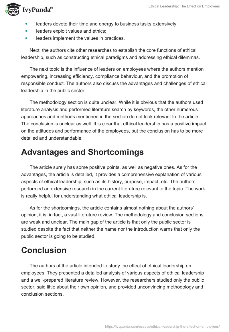 Ethical Leadership: The Effect on Employees. Page 2