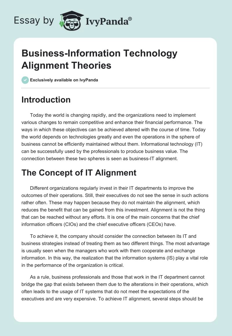 Business-Information Technology Alignment Theories. Page 1
