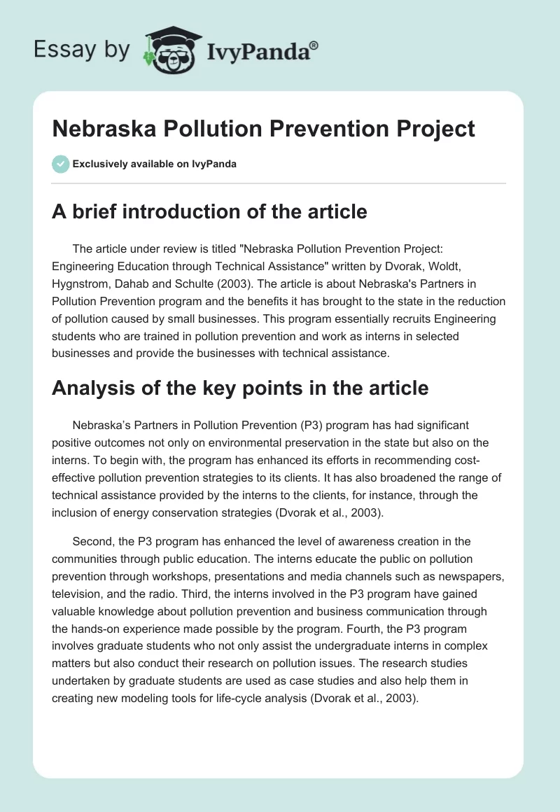 Nebraska Pollution Prevention Project. Page 1