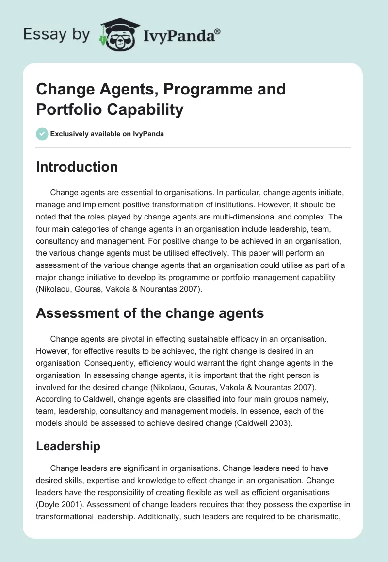 Change Agents, Programme and Portfolio Capability. Page 1