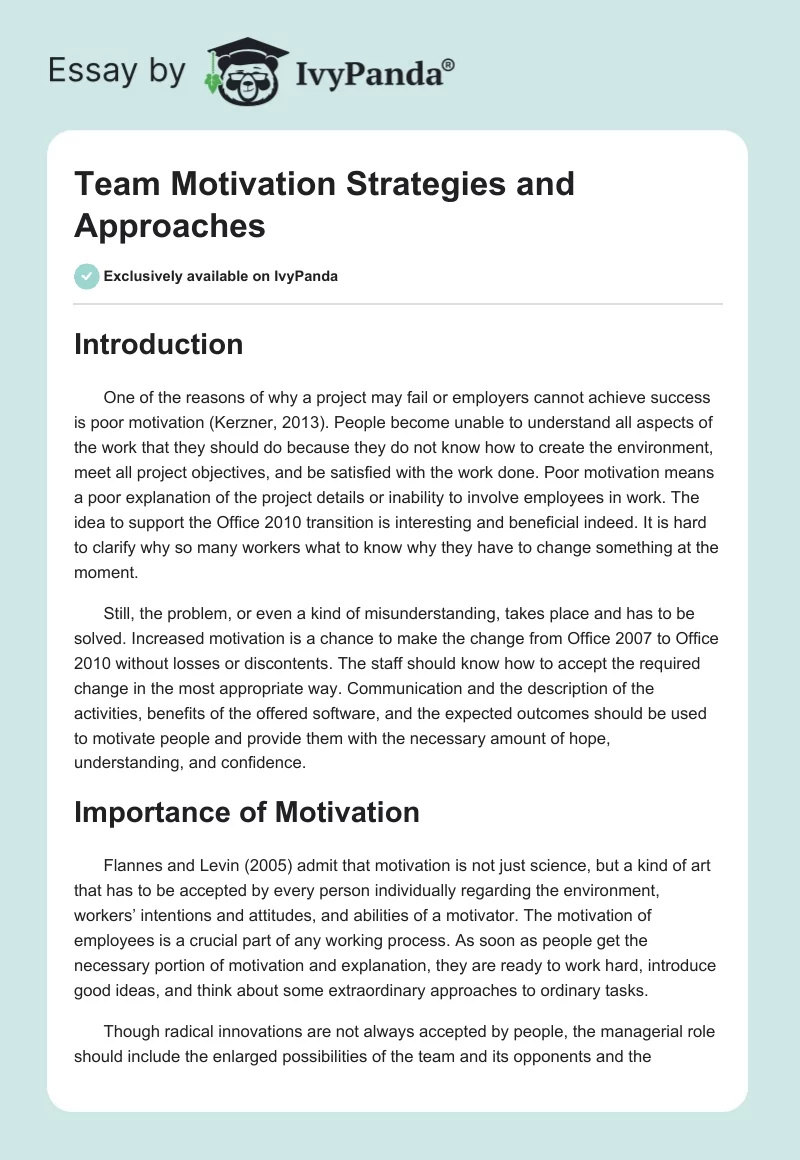 Team Motivation Strategies and Approaches. Page 1
