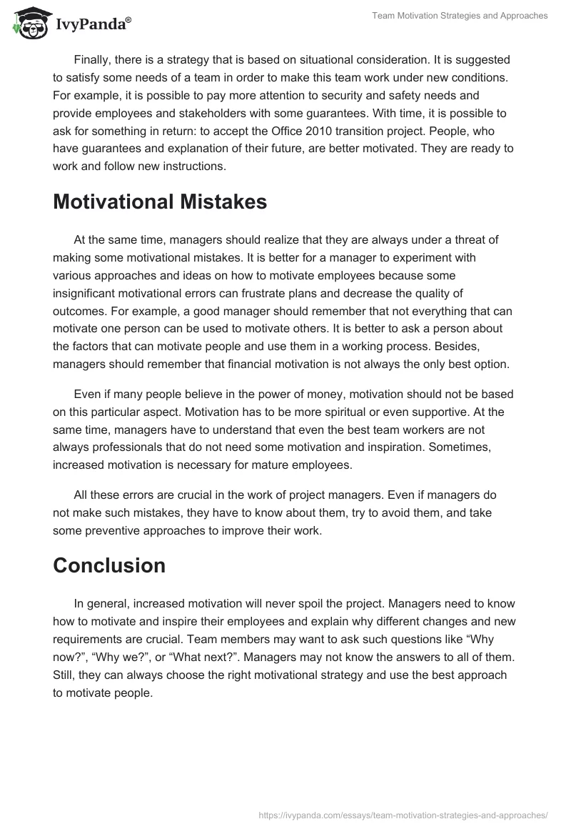 Team Motivation Strategies and Approaches. Page 4