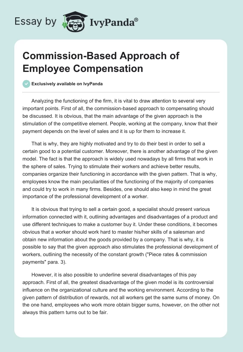 Commission-Based Approach of Employee Compensation. Page 1