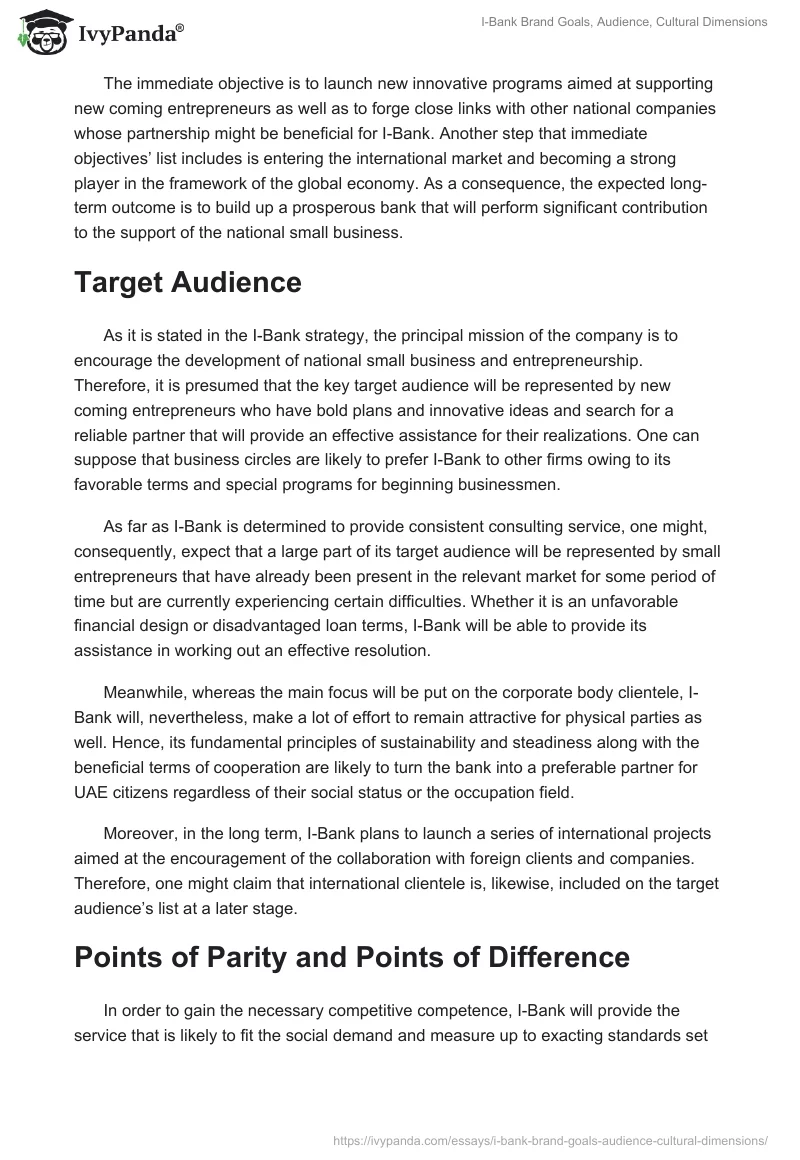 I-Bank Brand Goals, Audience, Cultural Dimensions. Page 2