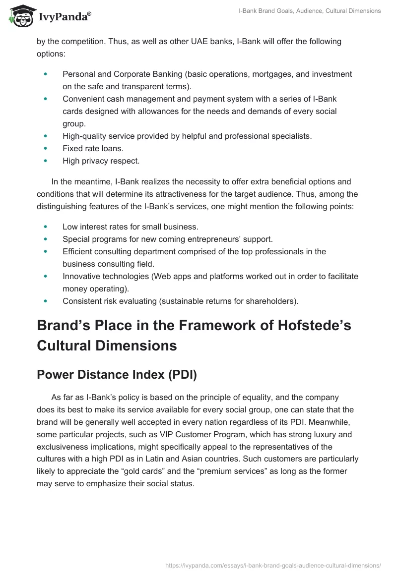 I-Bank Brand Goals, Audience, Cultural Dimensions. Page 3