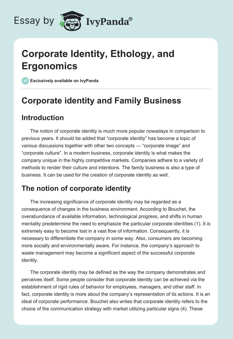 Corporate Identity, Ethology, and Ergonomics. Page 1