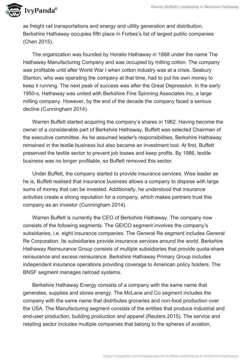 Warren Buffett's Leadership in Berkshire Hathaway. Page 2