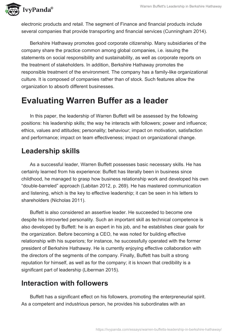 Warren Buffett's Leadership in Berkshire Hathaway. Page 3