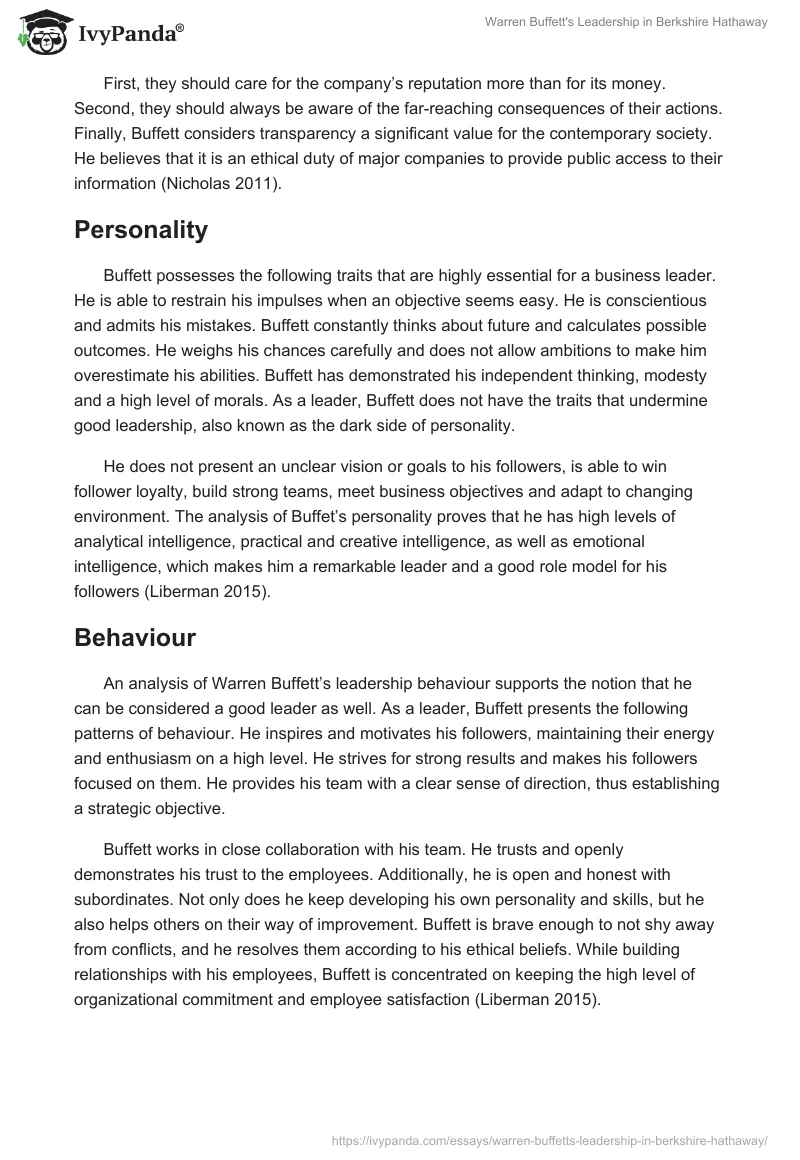 Warren Buffett's Leadership in Berkshire Hathaway. Page 5