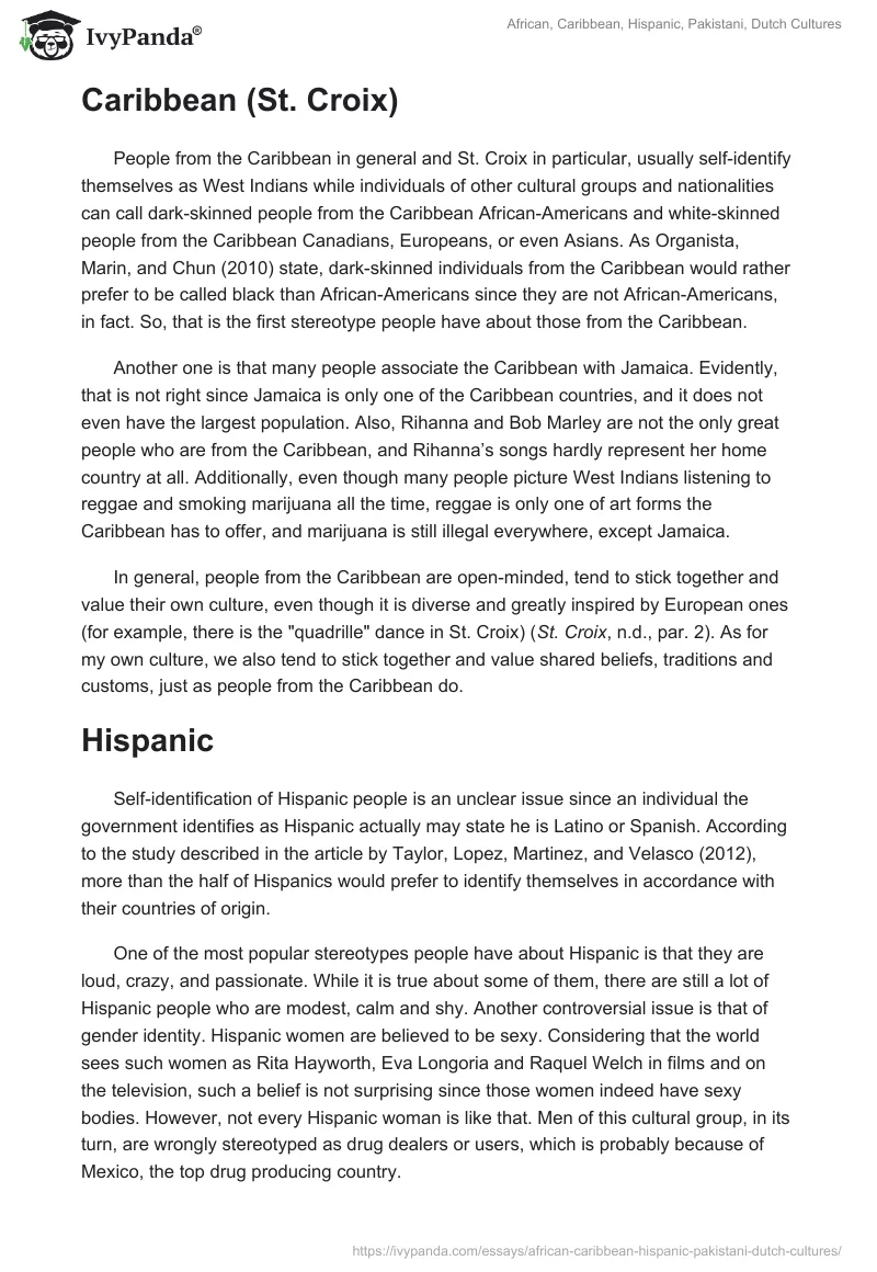 African, Caribbean, Hispanic, Pakistani, Dutch Cultures. Page 2