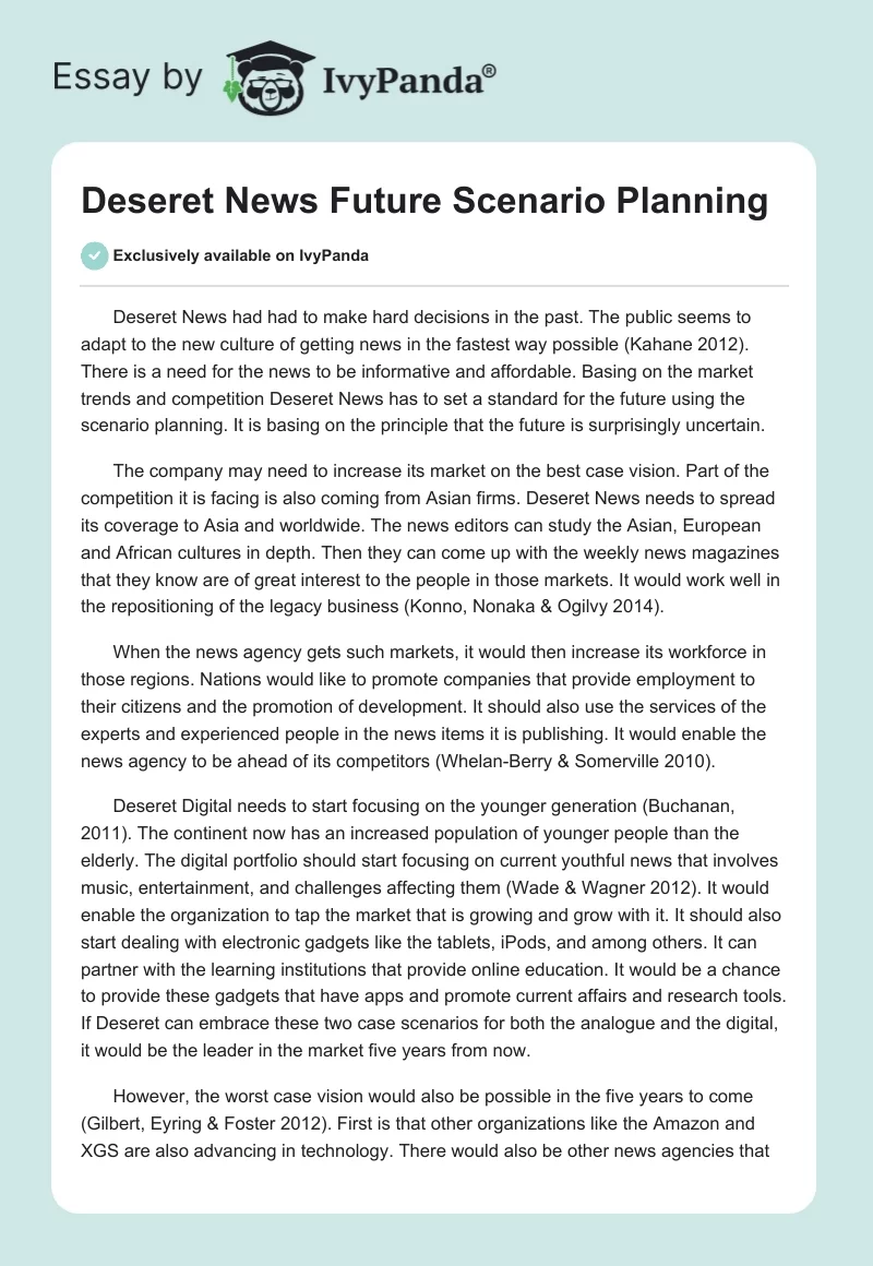 Deseret News Future Scenario Planning. Page 1
