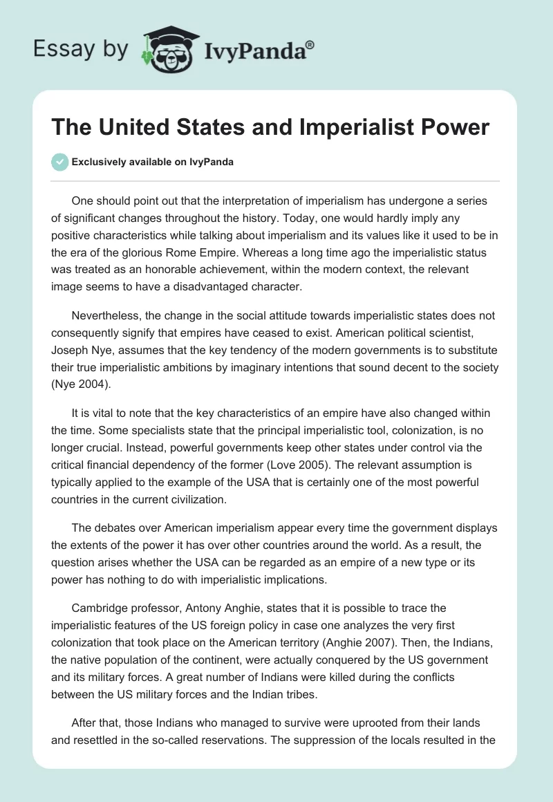 The United States and Imperialist Power. Page 1