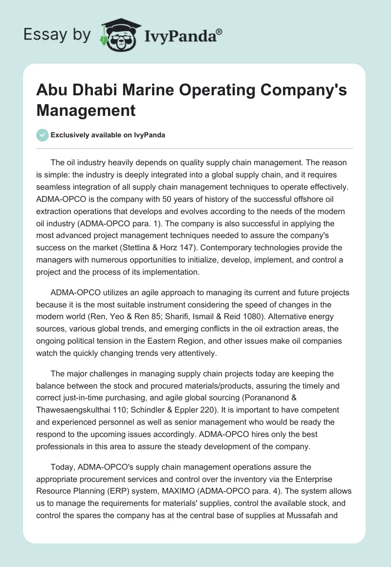 Abu Dhabi Marine Operating Company's Management. Page 1