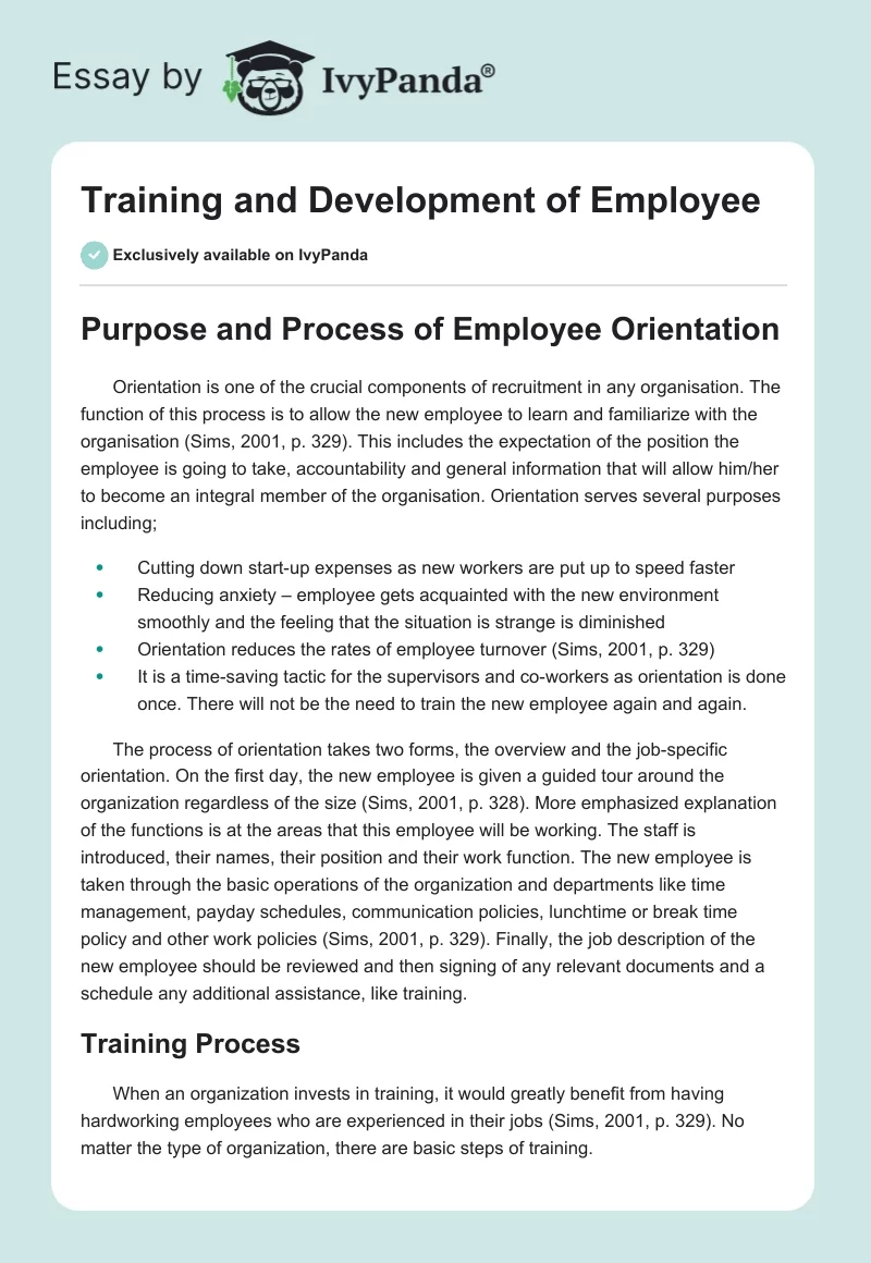 Training and Development of Employee. Page 1