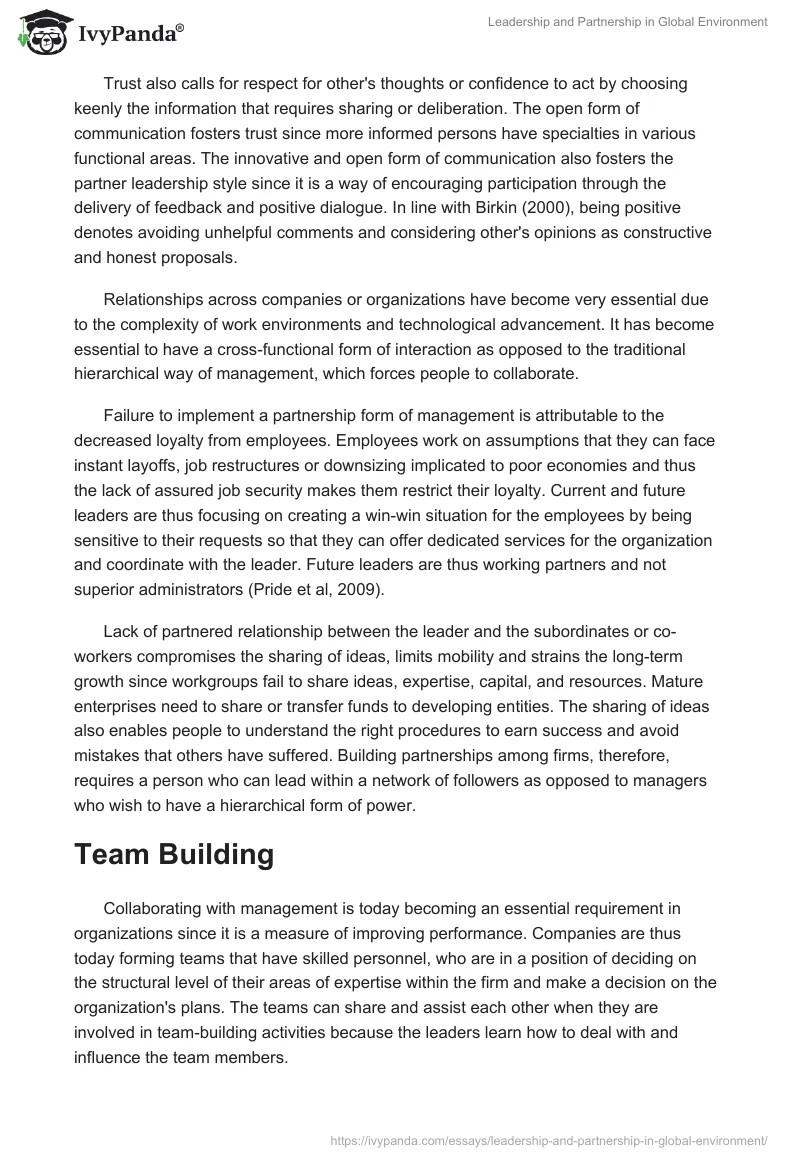 Leadership and Partnership in Global Environment. Page 2