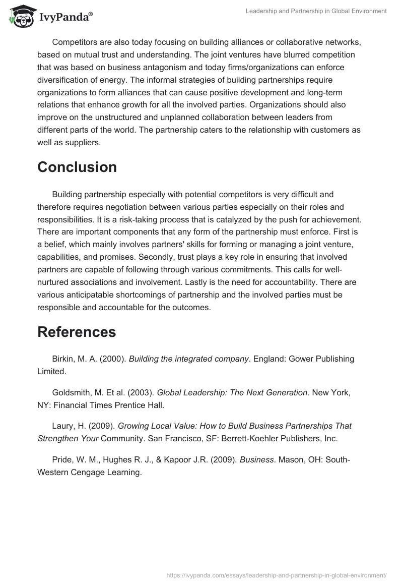 Leadership and Partnership in Global Environment. Page 3
