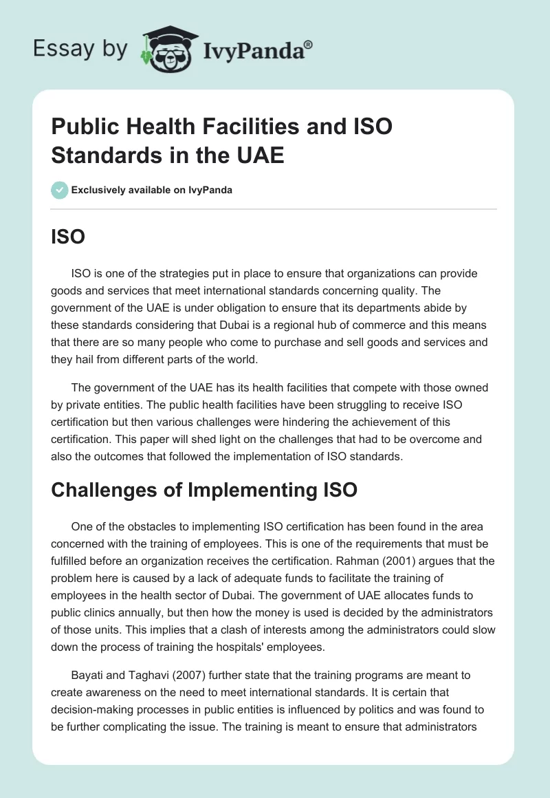 Public Health Facilities and ISO Standards in the UAE. Page 1