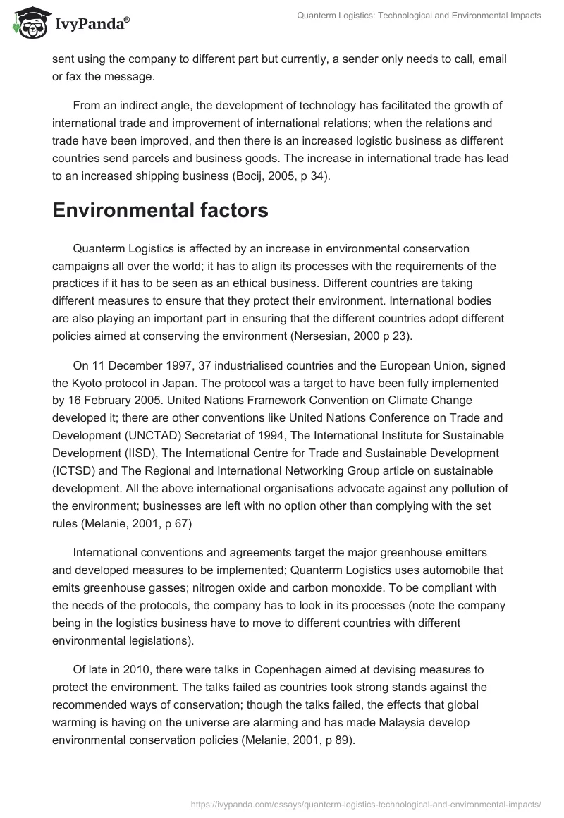 Quanterm Logistics: Technological and Environmental Impacts. Page 2