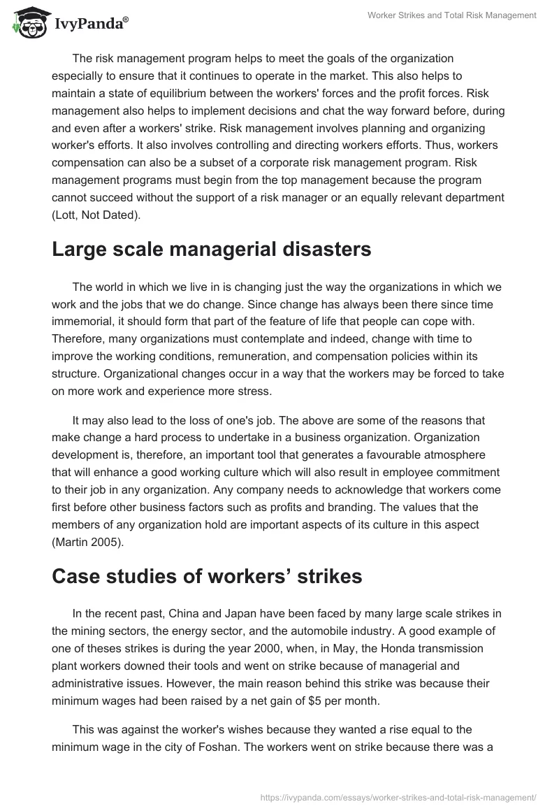 Worker Strikes and Total Risk Management. Page 2