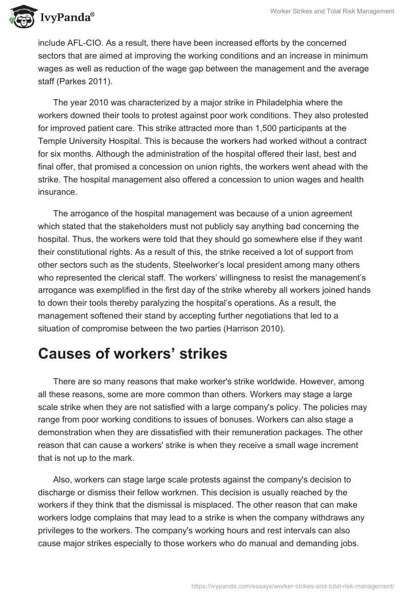 Worker Strikes and Total Risk Management. Page 4