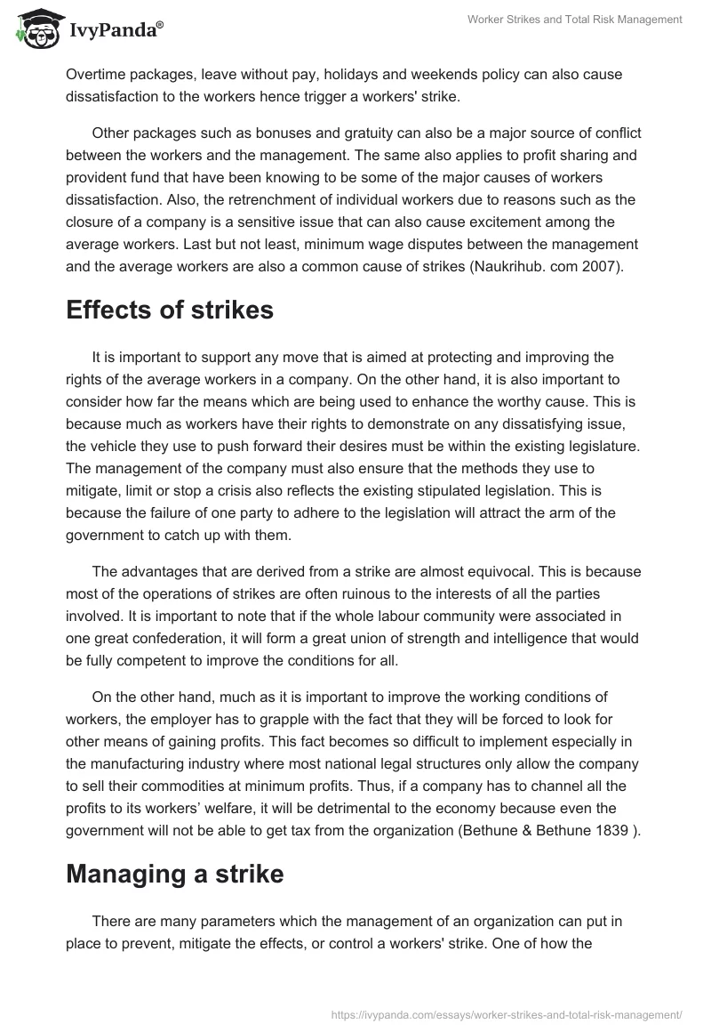 Worker Strikes and Total Risk Management. Page 5