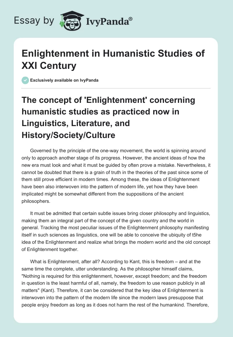 Enlightenment in Humanistic Studies of XXI Century. Page 1