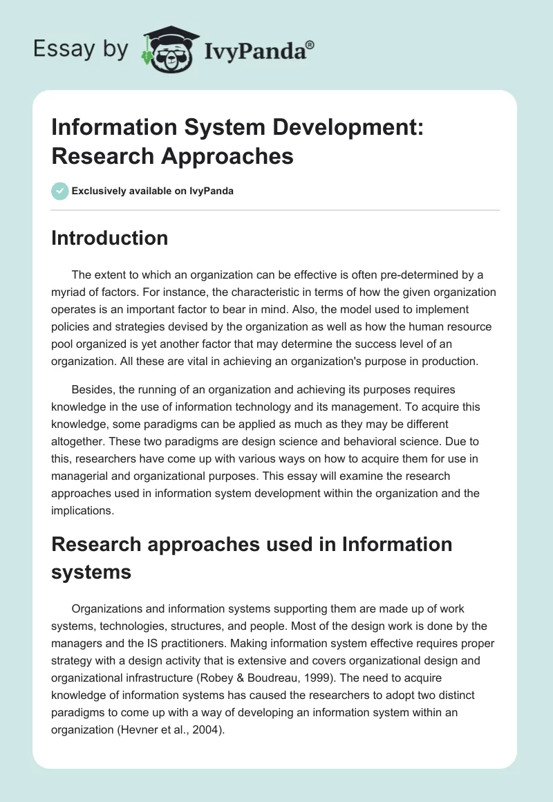 Information System Development: Research Approaches. Page 1