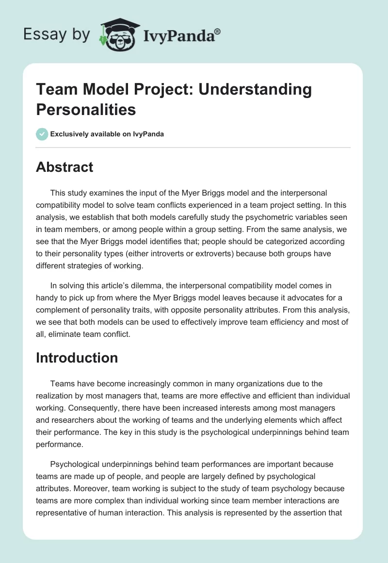 Team Model Project: Understanding Personalities. Page 1