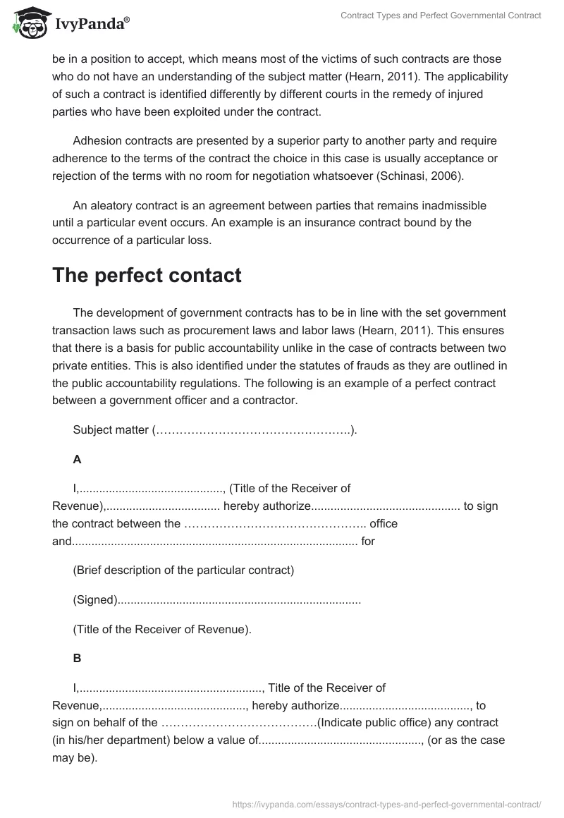 Contract Types and Perfect Governmental Contract. Page 2