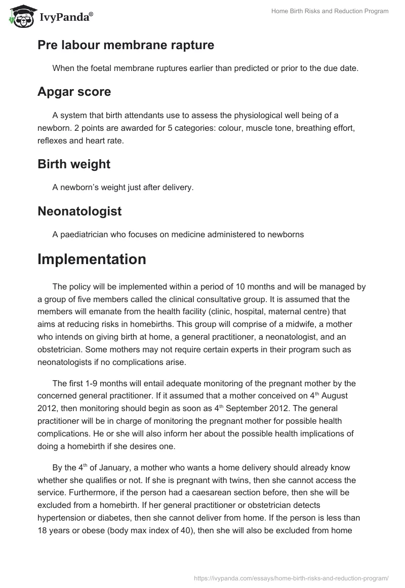 Home Birth Risks and Reduction Program. Page 5