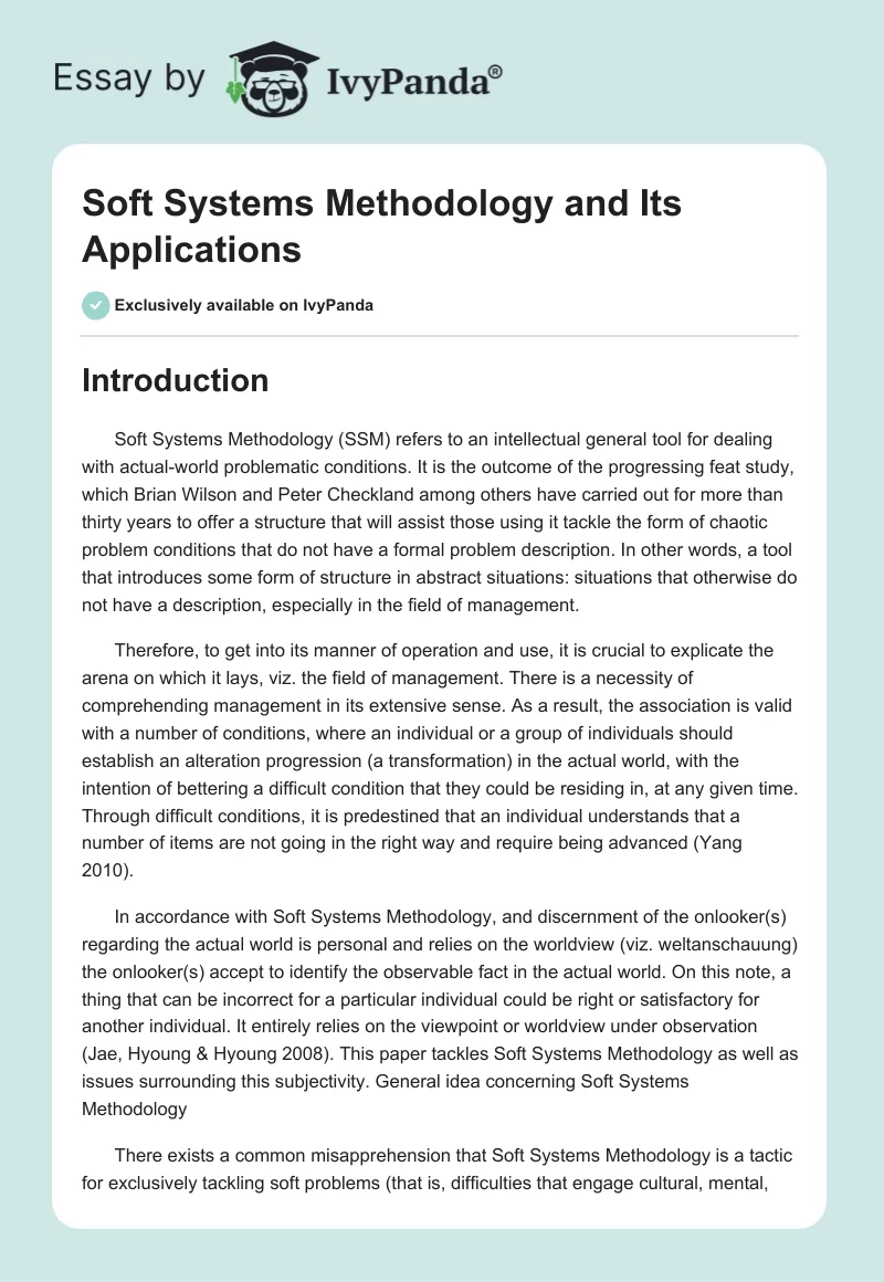 Soft Systems Methodology and Its Applications. Page 1