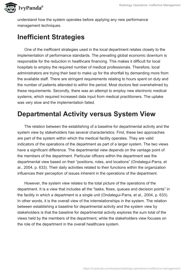 Radiology Operations: Ineffective Management. Page 2