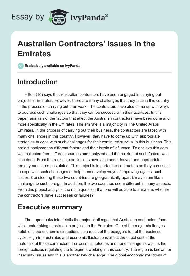 Australian Contractors' Issues in the Emirates. Page 1