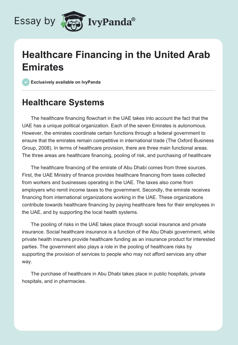 Healthcare Financing in the United Arab Emirates. Page 1