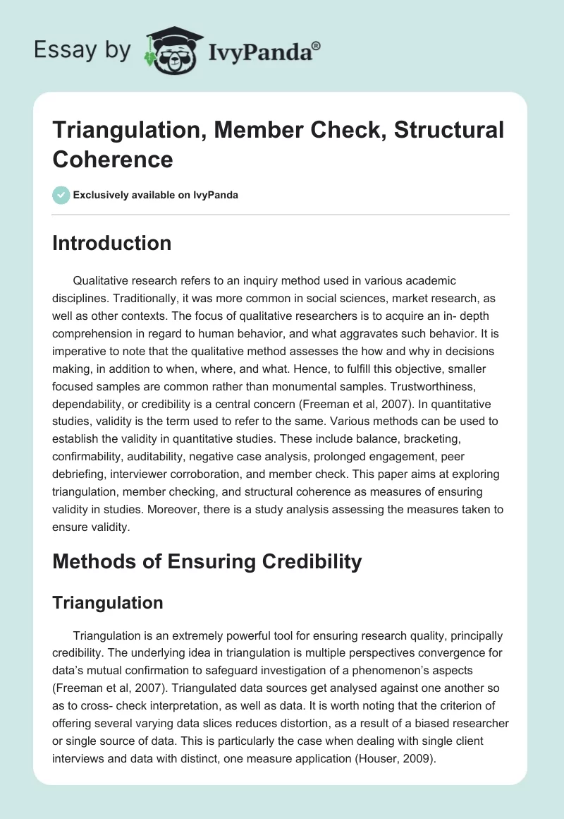 Triangulation, Member Check, Structural Coherence. Page 1