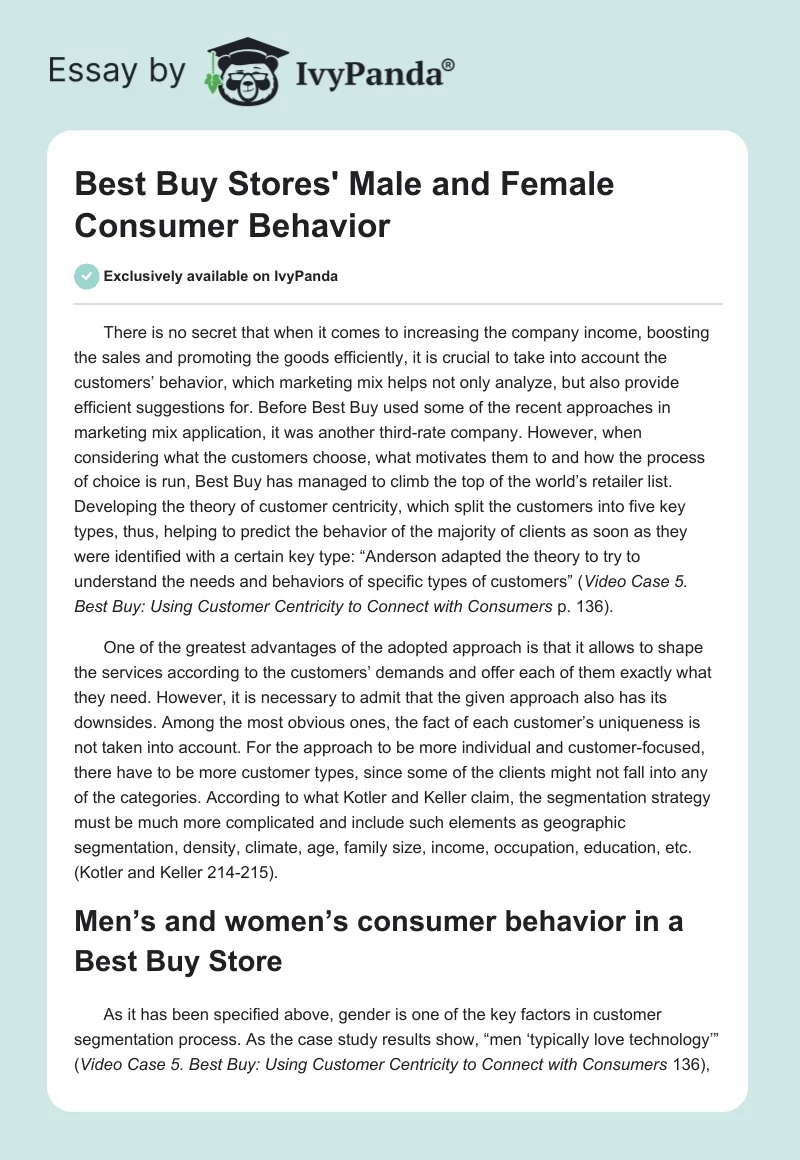 Best Buy Stores' Male and Female Consumer Behavior. Page 1