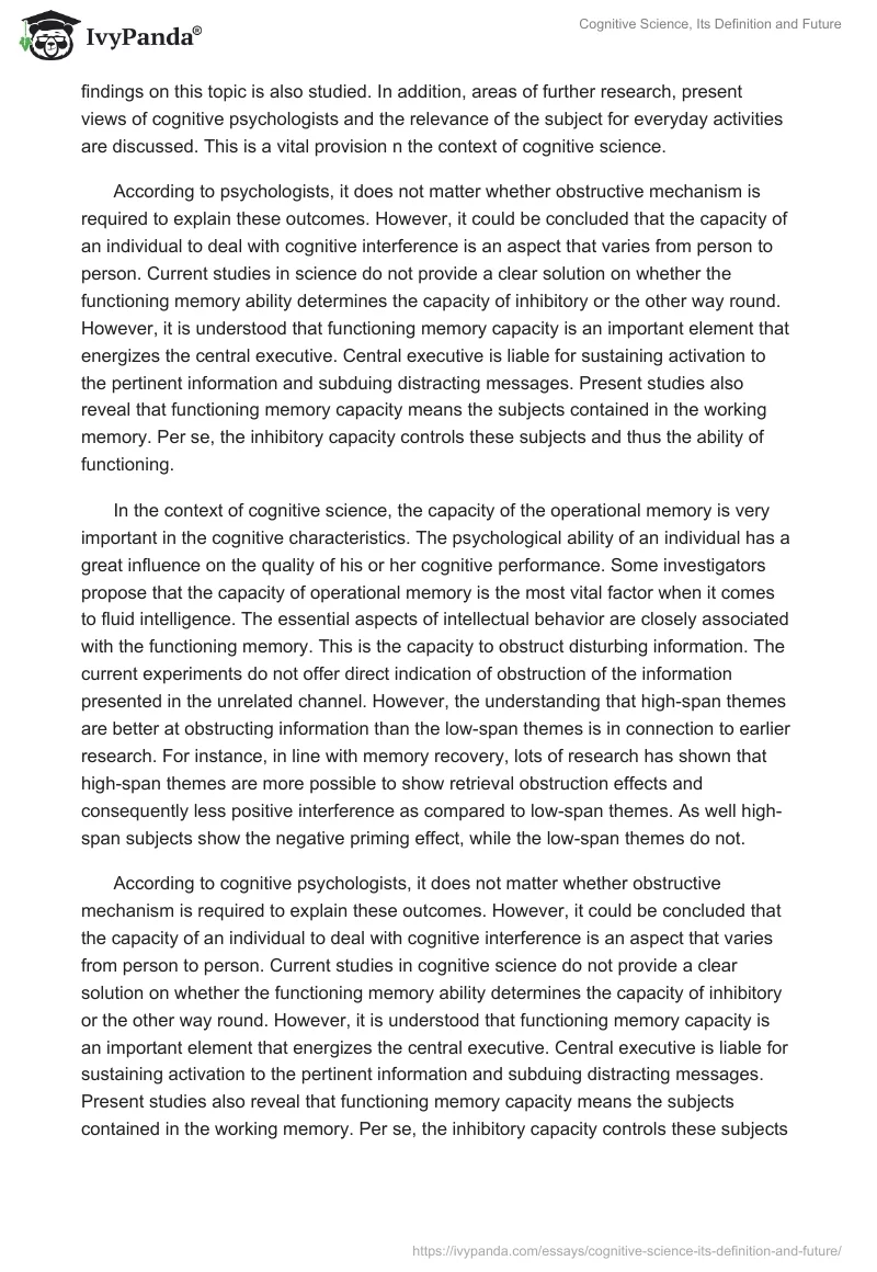Cognitive Science, Its Definition and Future. Page 2
