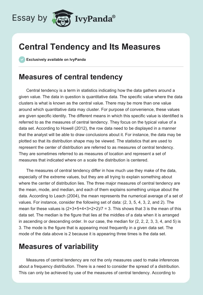 Central Tendency and Its Measures. Page 1