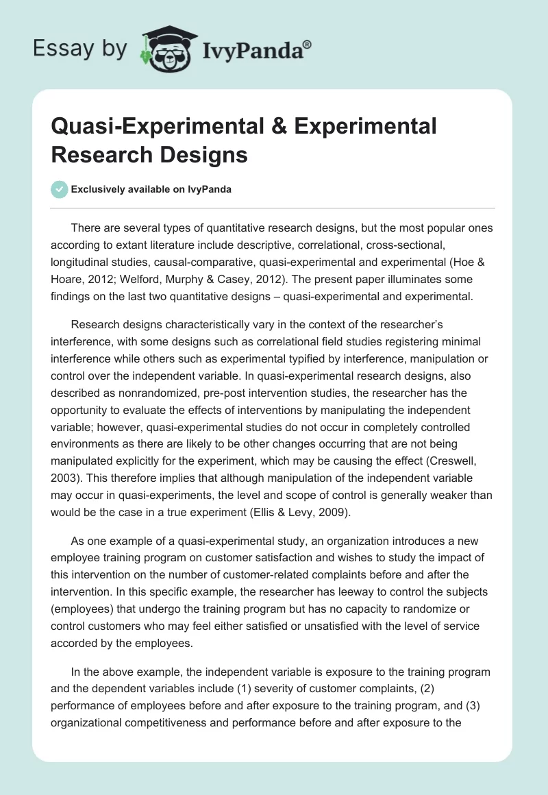 Quasi-Experimental & Experimental Research Designs. Page 1