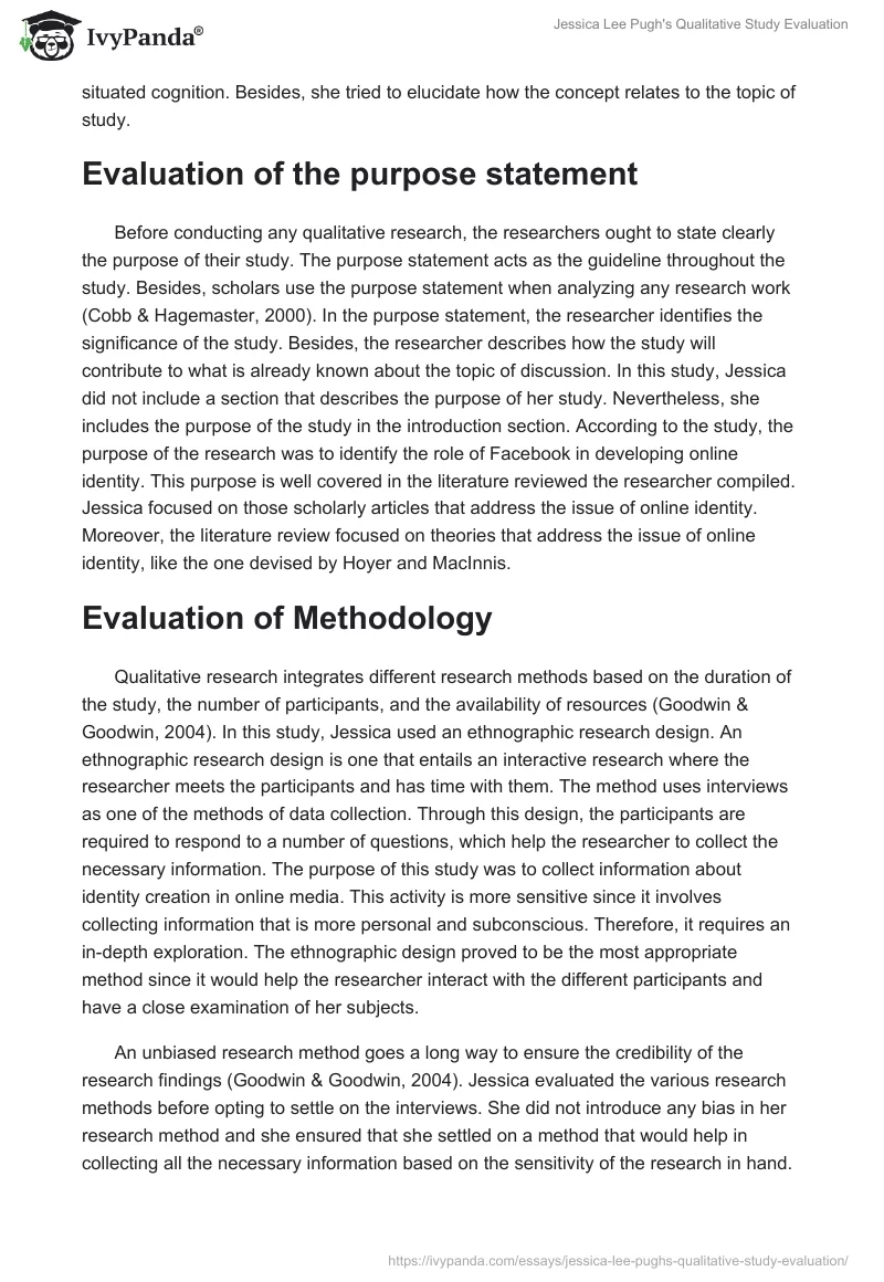 Jessica Lee Pugh's Qualitative Study Evaluation. Page 3
