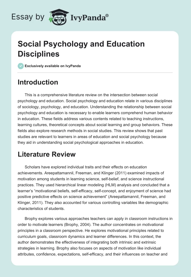 Social Psychology and Education Disciplines. Page 1