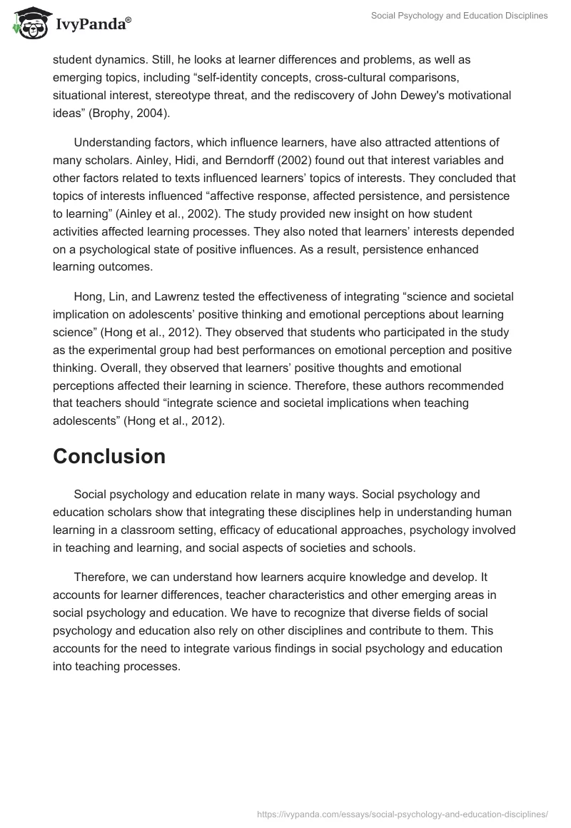 Social Psychology and Education Disciplines. Page 2