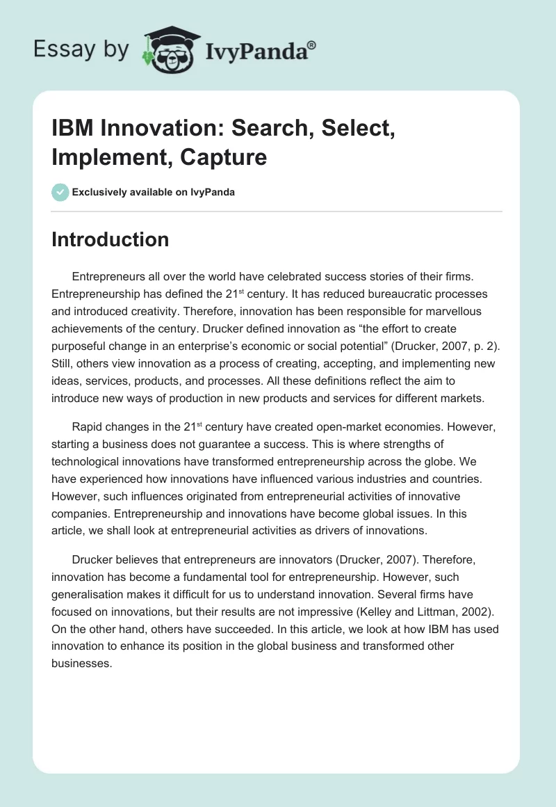 IBM Innovation: Search, Select, Implement, Capture. Page 1