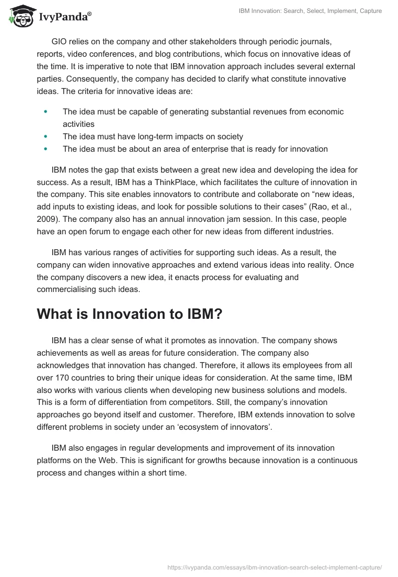 IBM Innovation: Search, Select, Implement, Capture. Page 3