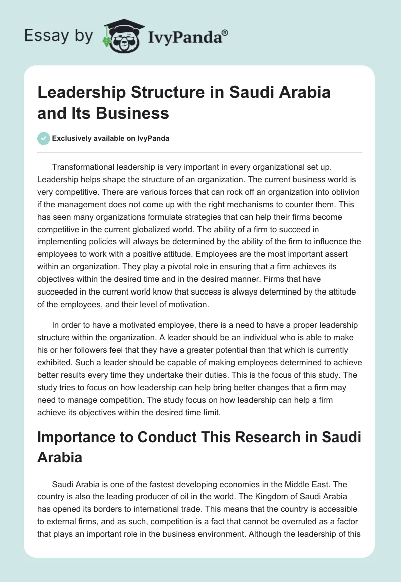 Leadership Structure in Saudi Arabia and Its Business. Page 1