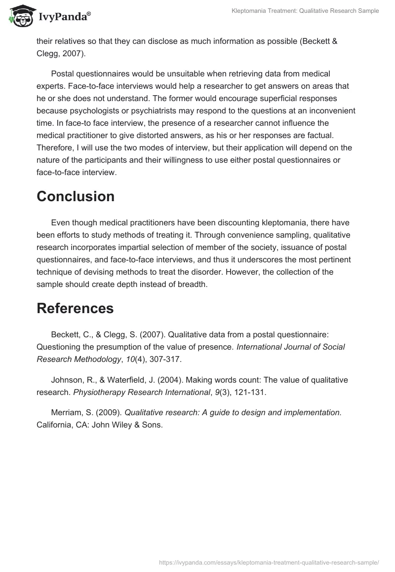 Kleptomania Treatment: Qualitative Research Sample. Page 3