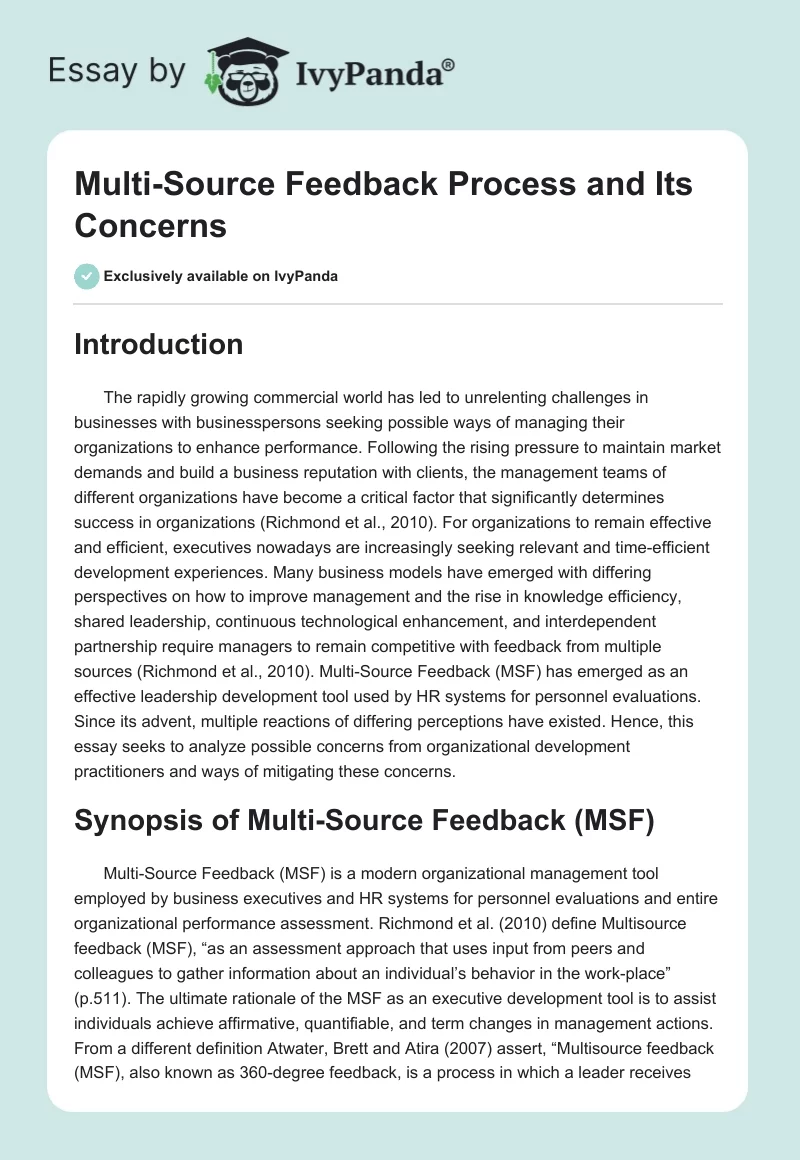 Multi-Source Feedback Process and Its Concerns. Page 1