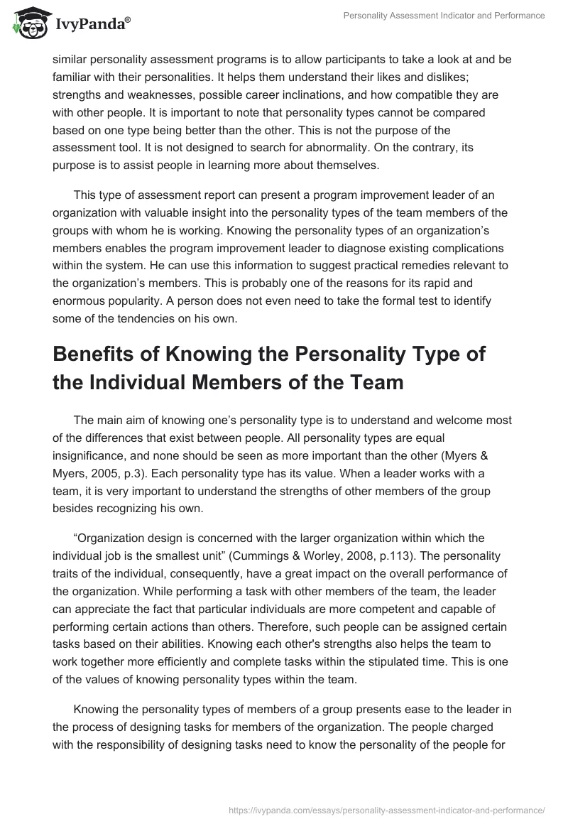 Personality Assessment Indicator and Performance. Page 2